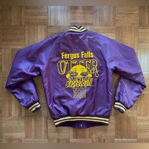 Vintage Maroon Fergus Falls Otter Basketball Bomber Varsity Jacket